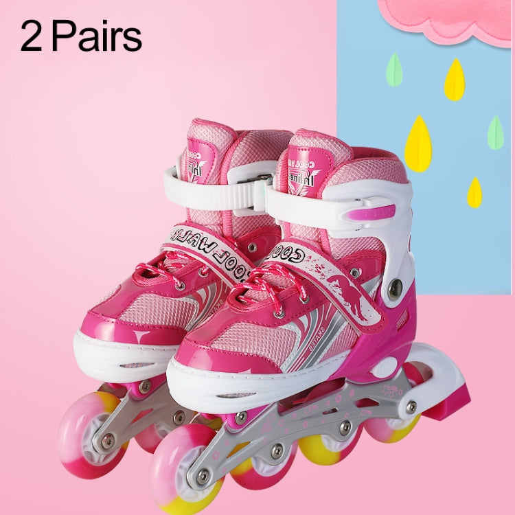 2 Pairs Coolwalk Adjustable Children Full Flash Single Row Four-wheel Roller Skates Skating Shoes, Size : L