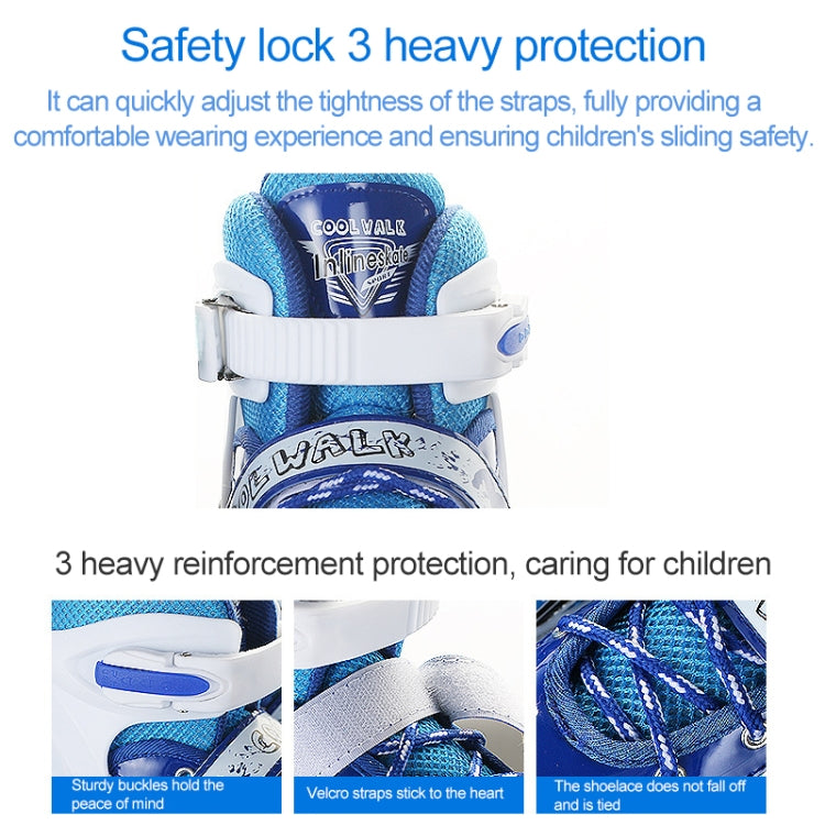 2 Pairs Coolwalk Adjustable Children Full Flash Single Row Four-wheel Roller Skates Skating Shoes, Size : L