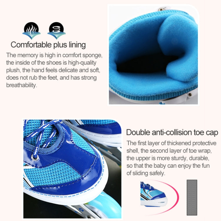 2 Pairs Coolwalk Adjustable Children Full Flash Single Row Four-wheel Roller Skates Skating Shoes, Size : L