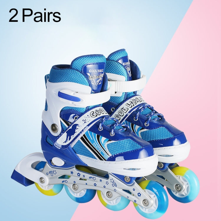 2 Pairs Coolwalk Adjustable Children Full Flash Single Row Four-wheel Roller Skates Skating Shoes, Size : L