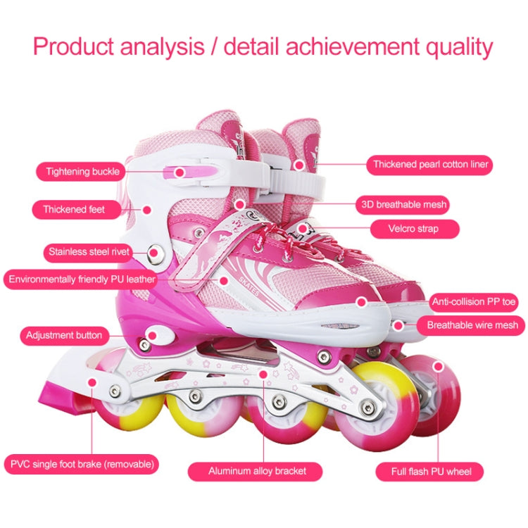 2 Pairs Coolwalk Adjustable Children Full Flash Single Row Four-wheel Roller Skates Skating Shoes, Size : L