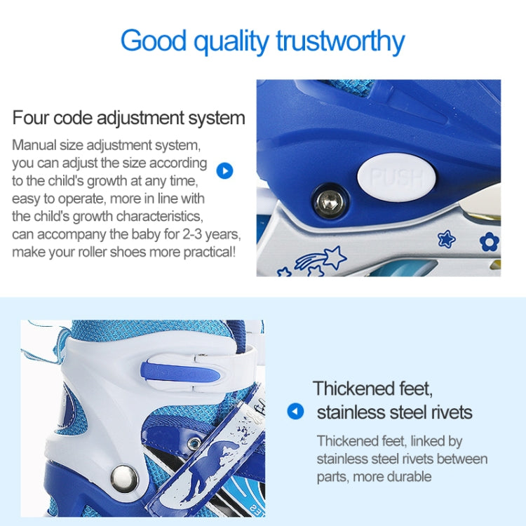 2 Pairs Coolwalk Adjustable Children Full Flash Single Row Four-wheel Roller Skates Skating Shoes, Size : L
