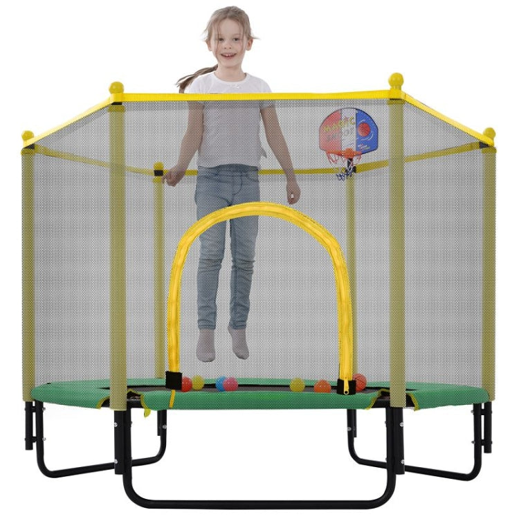 [US Warehouse] Mini Toddler Trampolines with Safety Enclosure Net & Basketball Hoop, Size: 5FT