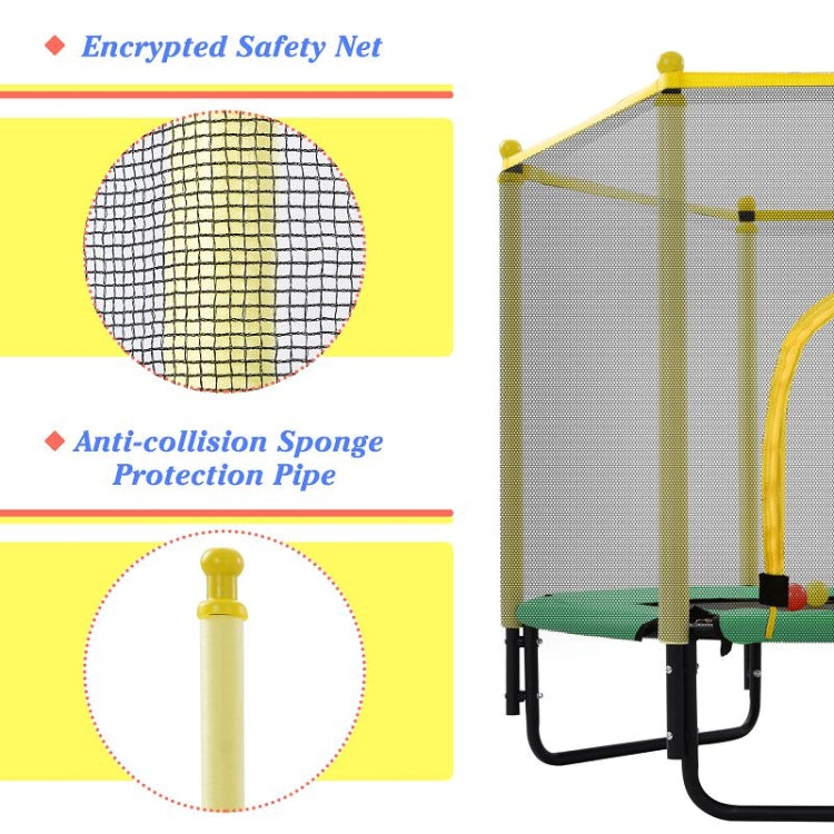 [US Warehouse] Mini Toddler Trampolines with Safety Enclosure Net & Basketball Hoop, Size: 5FT