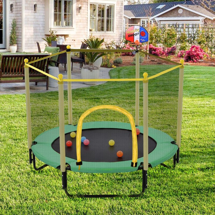 [US Warehouse] Mini Toddler Trampolines with Safety Enclosure Net & Basketball Hoop, Size: 5FT