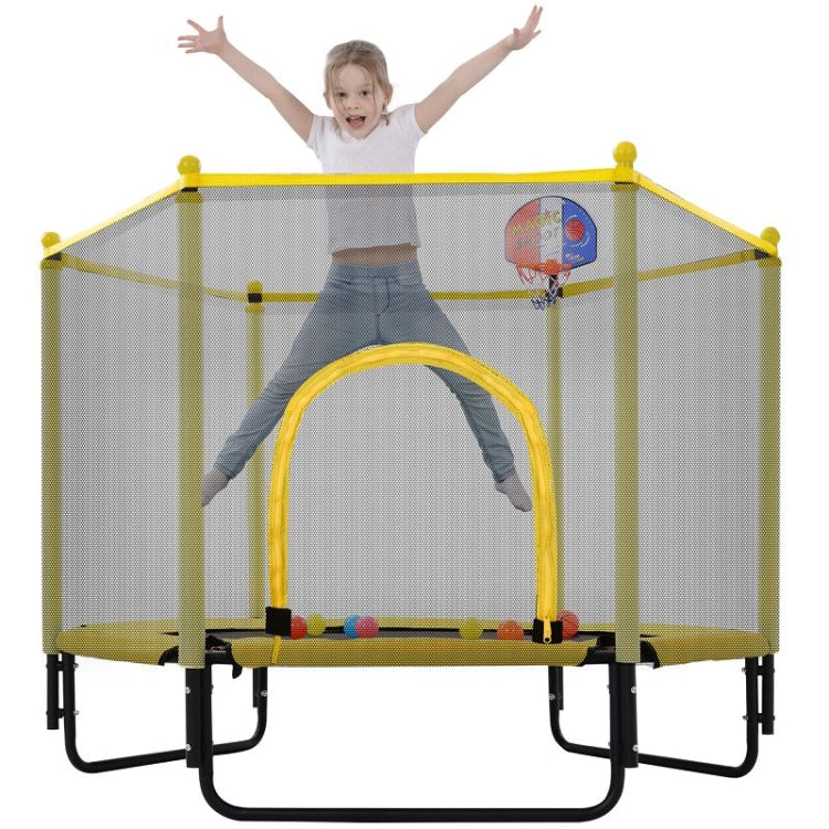 [US Warehouse] Mini Toddler Trampolines with Safety Enclosure Net & Basketball Hoop, Size: 5FT