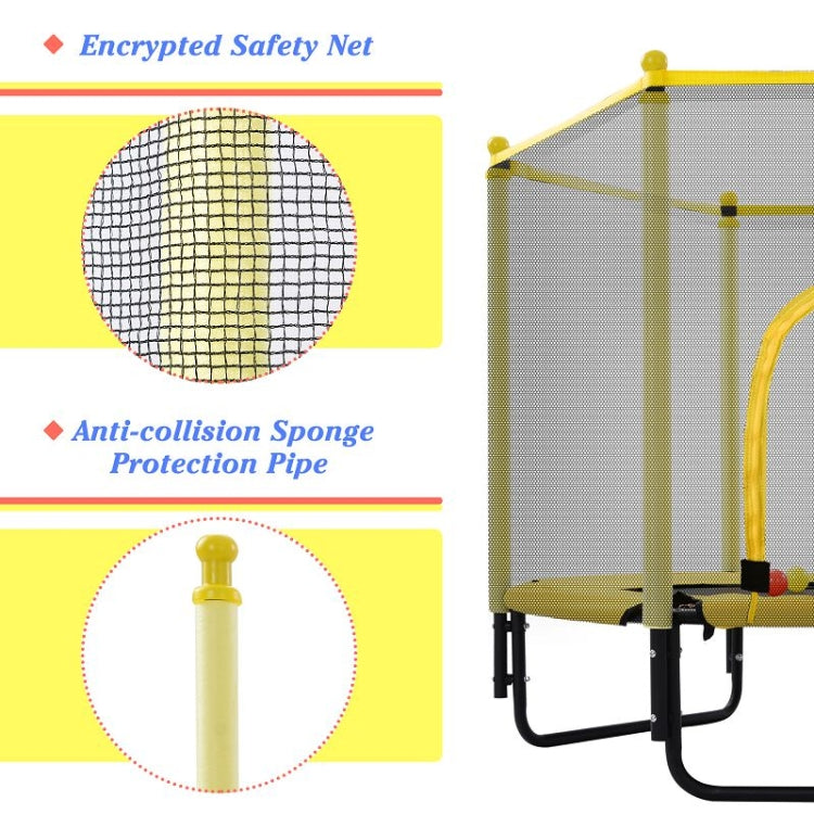[US Warehouse] Mini Toddler Trampolines with Safety Enclosure Net & Basketball Hoop, Size: 5FT