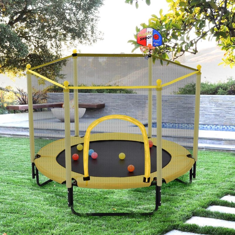 [US Warehouse] Mini Toddler Trampolines with Safety Enclosure Net & Basketball Hoop, Size: 5FT