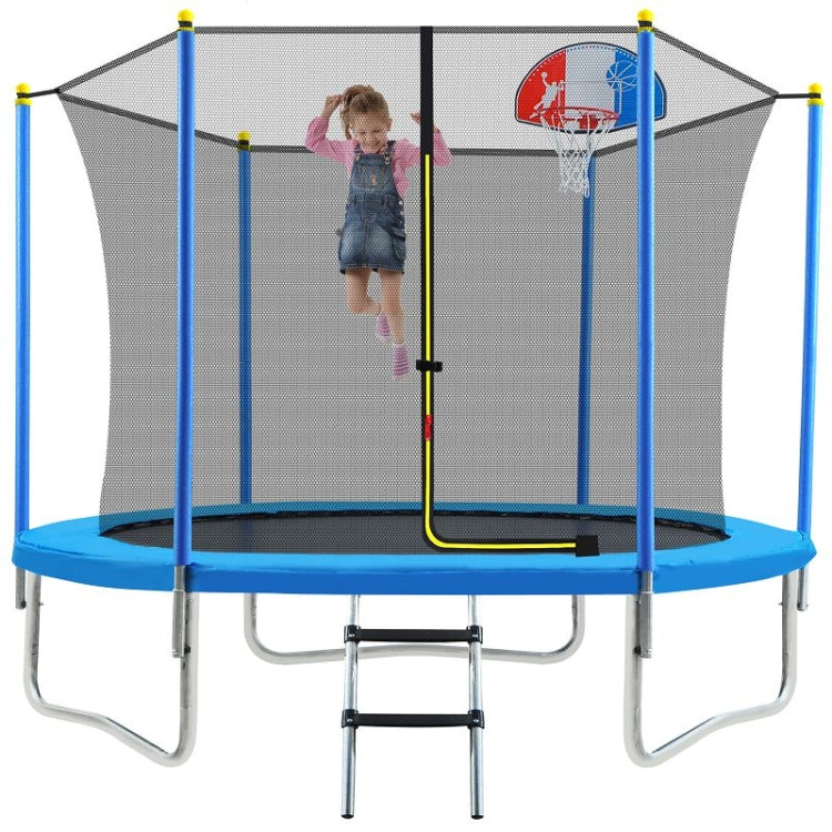 [US Warehouse] Outdoor Recreational Trampoline with Safety Enclosure Net & Basketball Hoop & Ladder, Size: 8FT