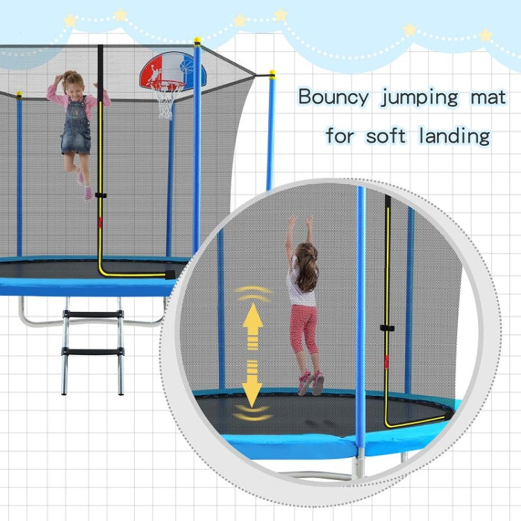 [US Warehouse] Outdoor Recreational Trampoline with Safety Enclosure Net & Basketball Hoop & Ladder, Size: 8FT