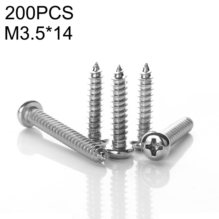 200 PCS 201 Stainless Steel Cross Round-headed Tapping Thread Screw, M3.5x14