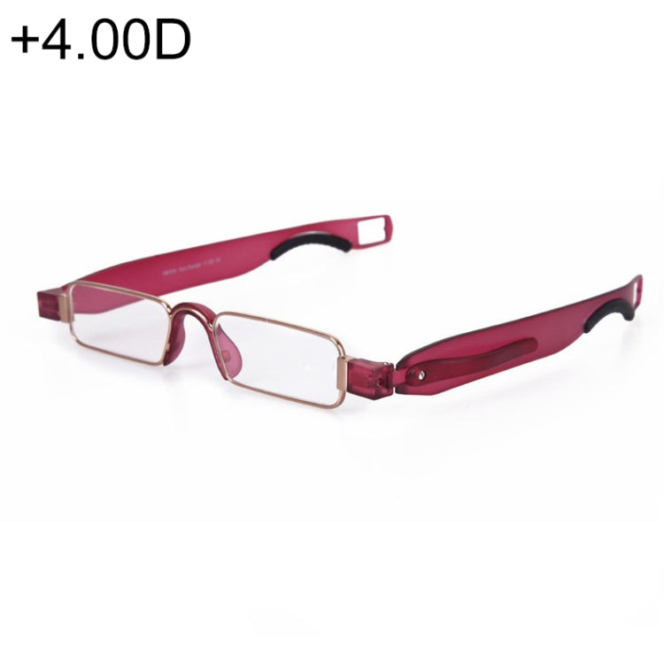 Portable Folding 360 Degree Rotation Presbyopic Reading Glasses with Pen Hanging, +4.00D