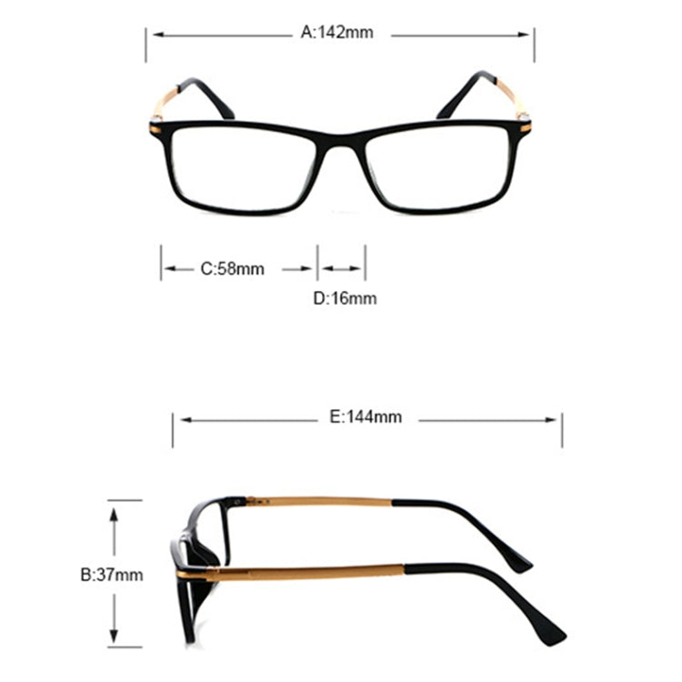 Black Frame Spring Hinge Anti Fatigue & Blue-ray Presbyopic Glasses, +1.50D
