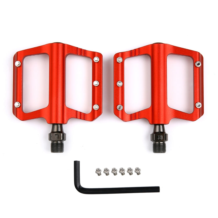 1 Pair B065 Aluminum Alloy Platform Pedals CNC Steel Axle 9/16 inch for Bike MTB BMX (Red)