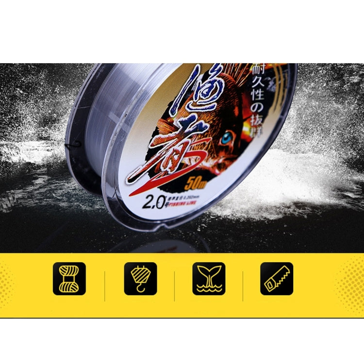 2.0C 0.234mm 2.78kg Nodules Tension 3.48kg Straight Line Tension 50m Strong Imported Raw Silk Nylon Fishing Line(Transparent)