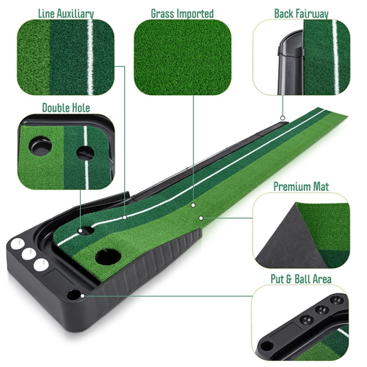 PGM Golf Mini Putting Mat Push Rod Trainer 2.5m, with Auto Ball Return Fairway (Green)