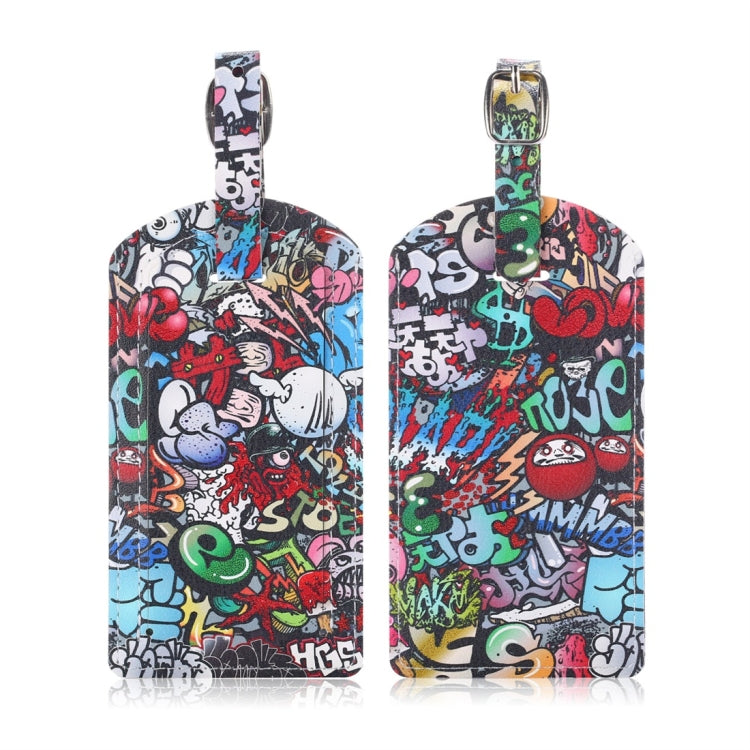 Doodling Pattern Cowhide Texture Coloured Drawing PU Luggage Tag Travel Bag Identification Tag