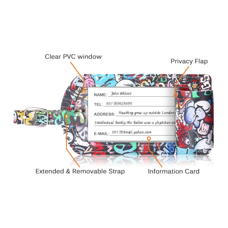 Doodling Pattern Cowhide Texture Coloured Drawing PU Luggage Tag Travel Bag Identification Tag