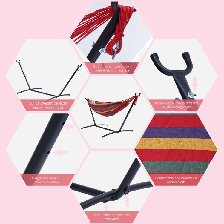 [US Warehouse] Double Classic Hammock with Carrying Pouch-Powder & Coated Steel Frame, Max 450 Lbsï¼ˆ