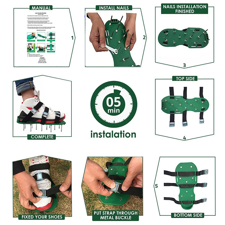 Garden Lawn Garden Tools Grass Ripper Spiked Shoes with 8 Metal Buckles