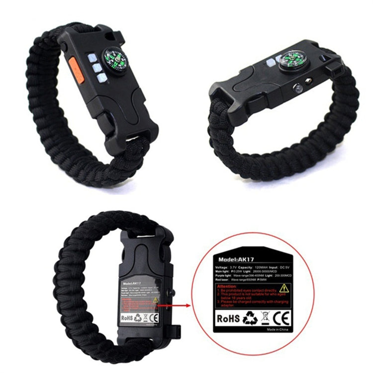 5PCS AK17 Multi-functional Nylon Braided Rechargeable Remote Infrared Ray Survival Bracelets