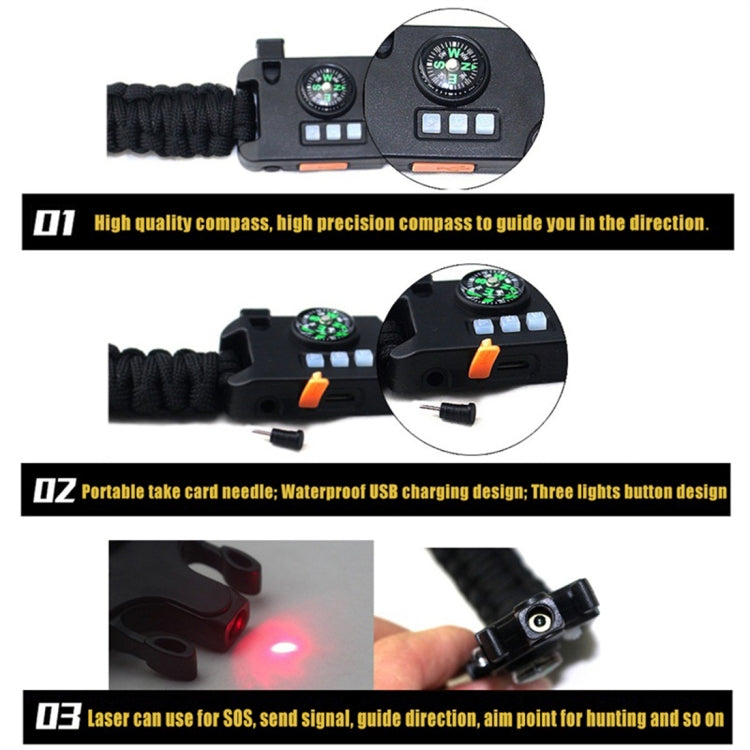 5PCS AK17 Multi-functional Nylon Braided Rechargeable Remote Infrared Ray Survival Bracelets