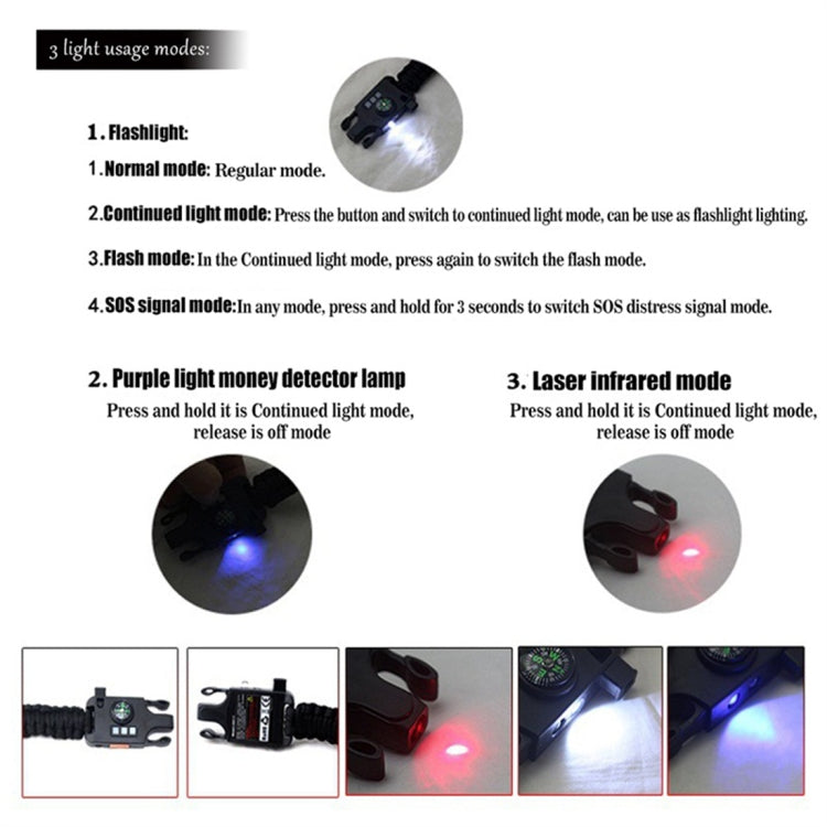 5PCS AK17 Multi-functional Nylon Braided Rechargeable LED Remote Infrared Ray Survival Bracelets
