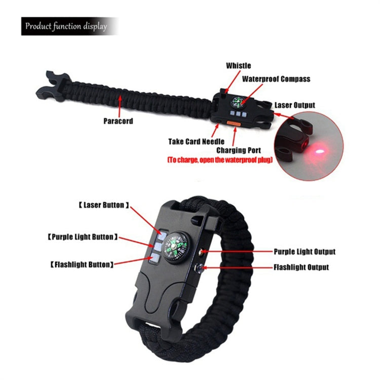 5PCS AK17 Multi-functional Nylon Braided Rechargeable LED Remote Infrared Ray Survival Bracelets