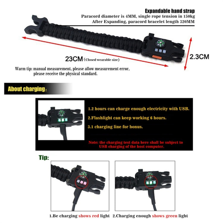 5PCS AK17 Multi-functional Nylon Braided Rechargeable LED Remote Infrared Ray Survival Bracelets