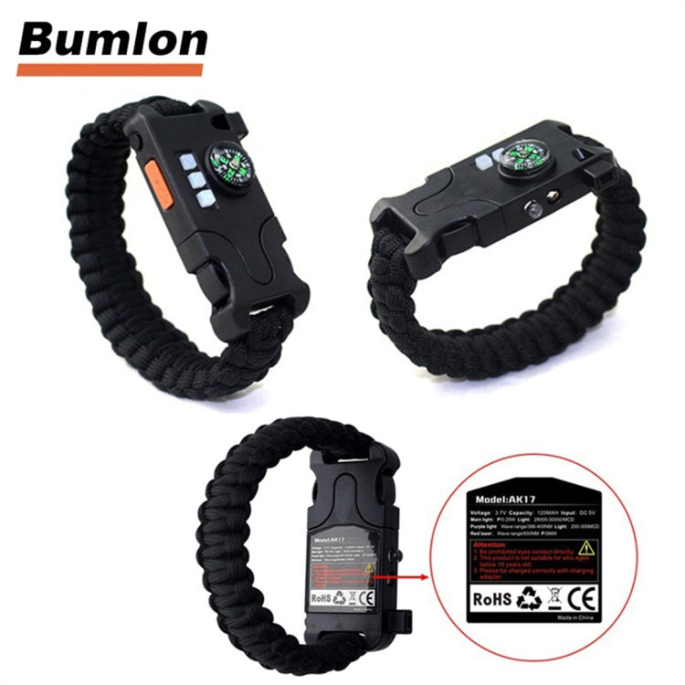 5PCS AK17 Multi-functional Nylon Braided Rechargeable LED Remote Infrared Ray Survival Bracelets