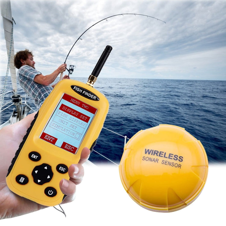 XF-03 Wireless Fish Detector 125KHz Sonar Sensor 0.6-36m Depth Locator Fishes Finder with 2.4 inch LCD Screen & Antenna, Built-in Water Temperature Sensor