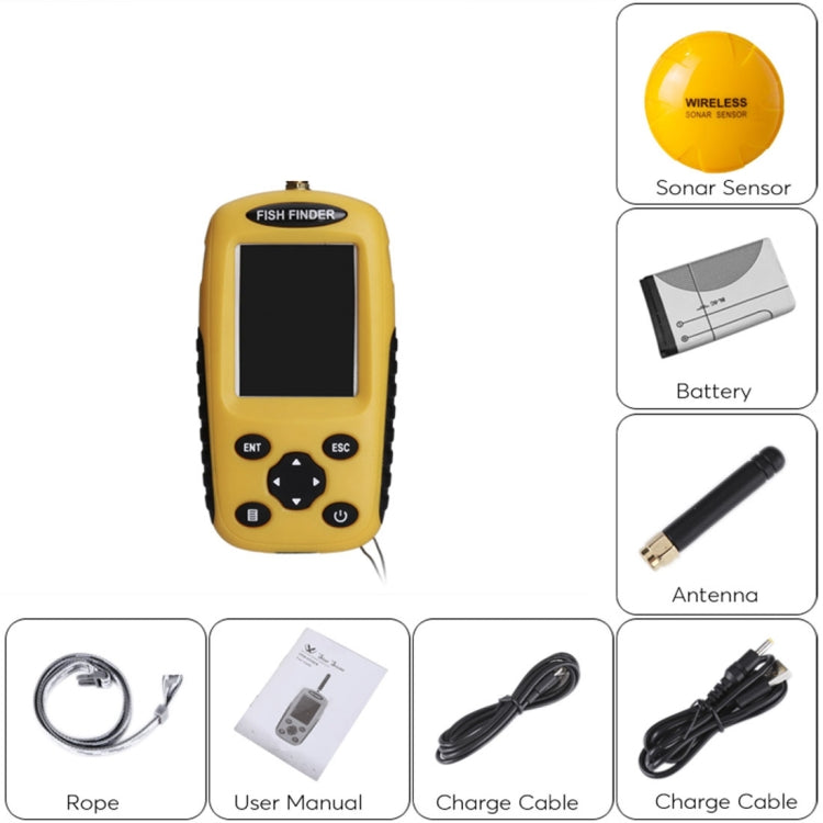 XF-03 Wireless Fish Detector 125KHz Sonar Sensor 0.6-36m Depth Locator Fishes Finder with 2.4 inch LCD Screen & Antenna, Built-in Water Temperature Sensor