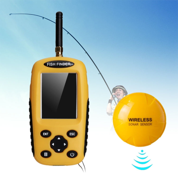 XF-03 Wireless Fish Detector 125KHz Sonar Sensor 0.6-36m Depth Locator Fishes Finder with 2.4 inch LCD Screen & Antenna, Built-in Water Temperature Sensor