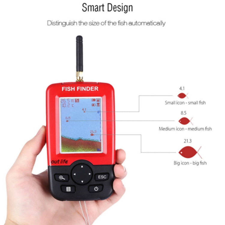 XJ-01 Wireless Fish Detector 125KHz Sonar Sensor 0.6-36m Depth Locator Fishes Finder with 2.4 inch LCD Screen & Antenna, Built-in Water Temperature Sensor