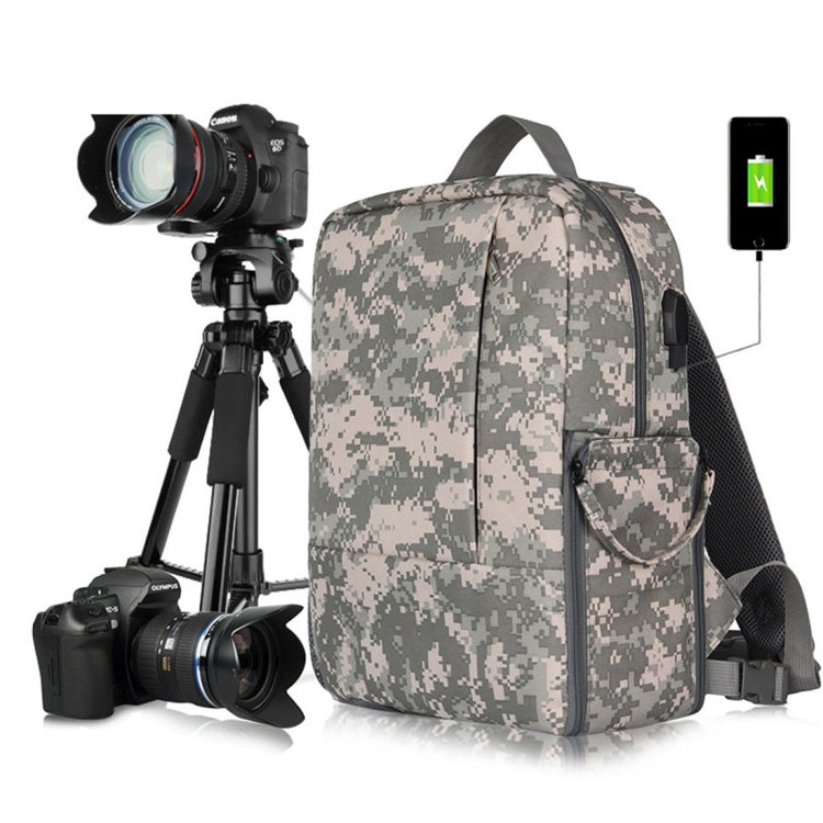 PVC Multifunctional Travel Camera Backpack with USB Charging Interface, Size: 43*30*16cm (Camo)