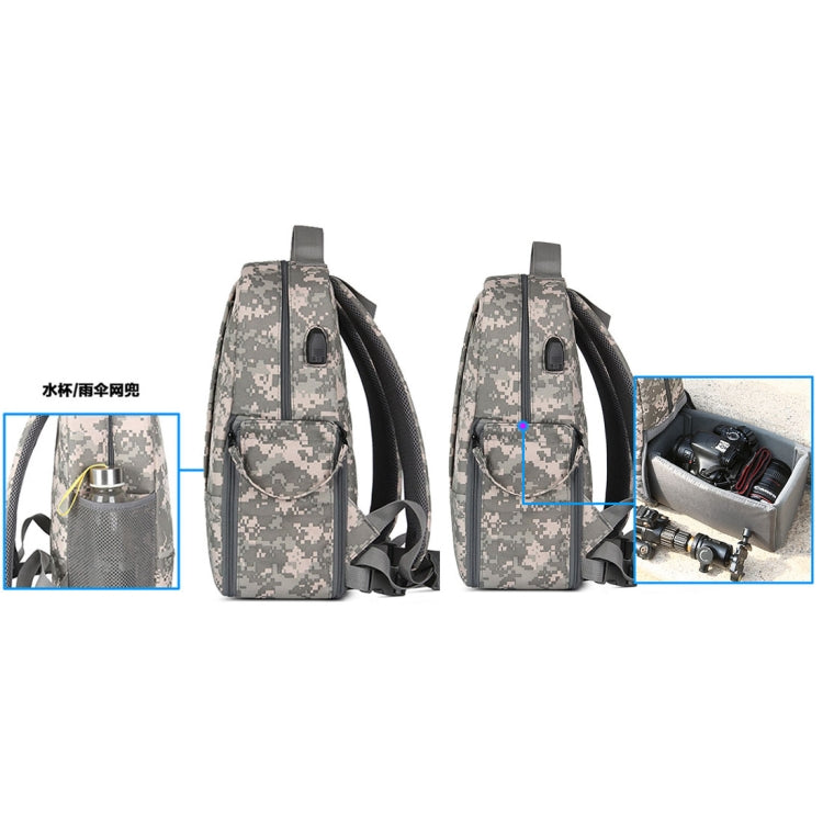 PVC Multifunctional Travel Camera Backpack with USB Charging Interface, Size: 43*30*16cm (Camo)