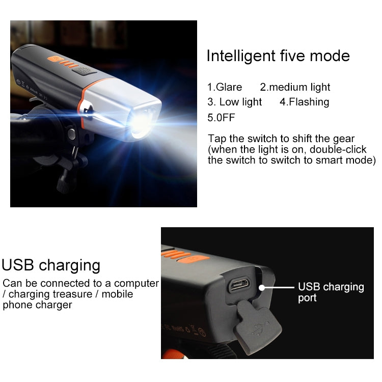 BC21 10W 400LM IP65 LED USB Charging Waterproof Bicycle Headlight