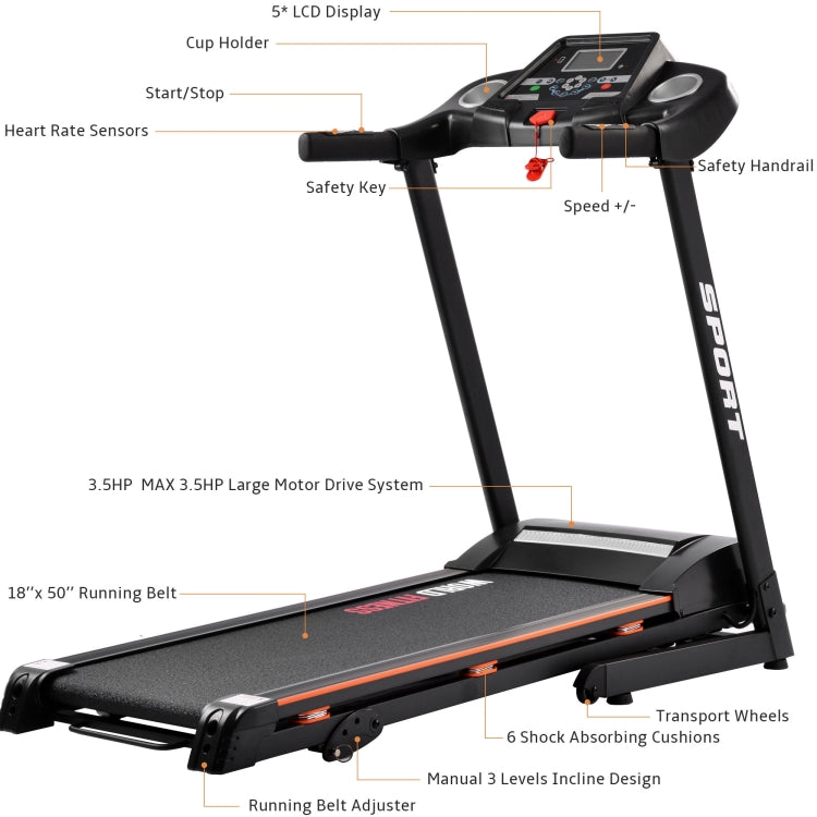[US Warehouse] Folding Motorised LCD Running Machine Electric Treadmill