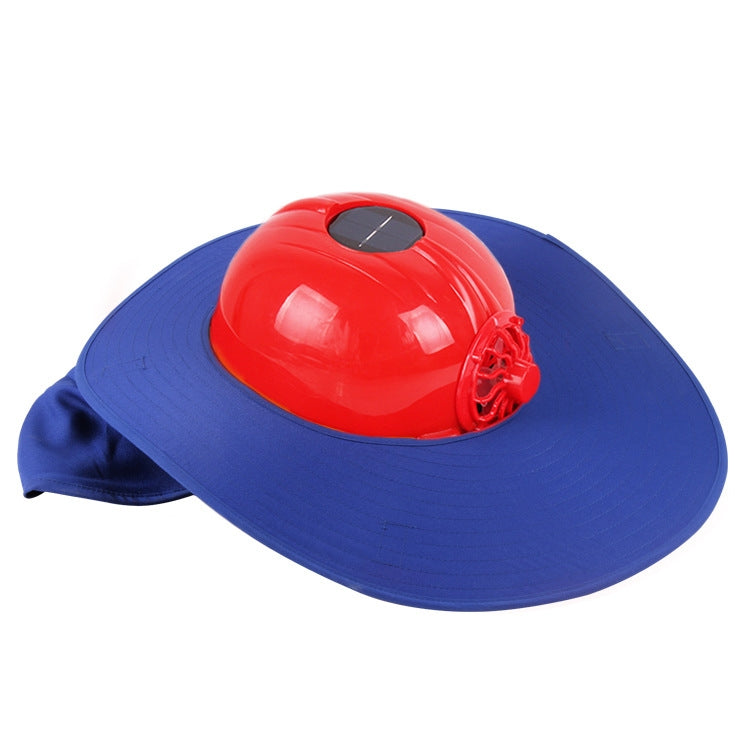 Solar Charging Safety Helmet with Fan & Sunshade Outdoor Hard Hat (Red+Blue)