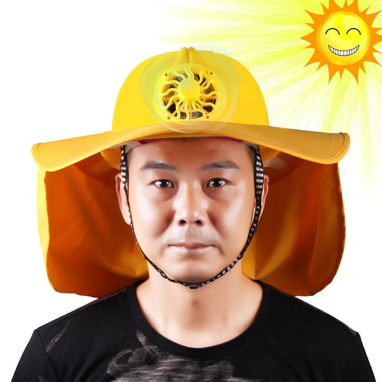 Solar Charging Safety Helmet with Fan & Sunshade Outdoor Hard Hat (Yellow+Red)