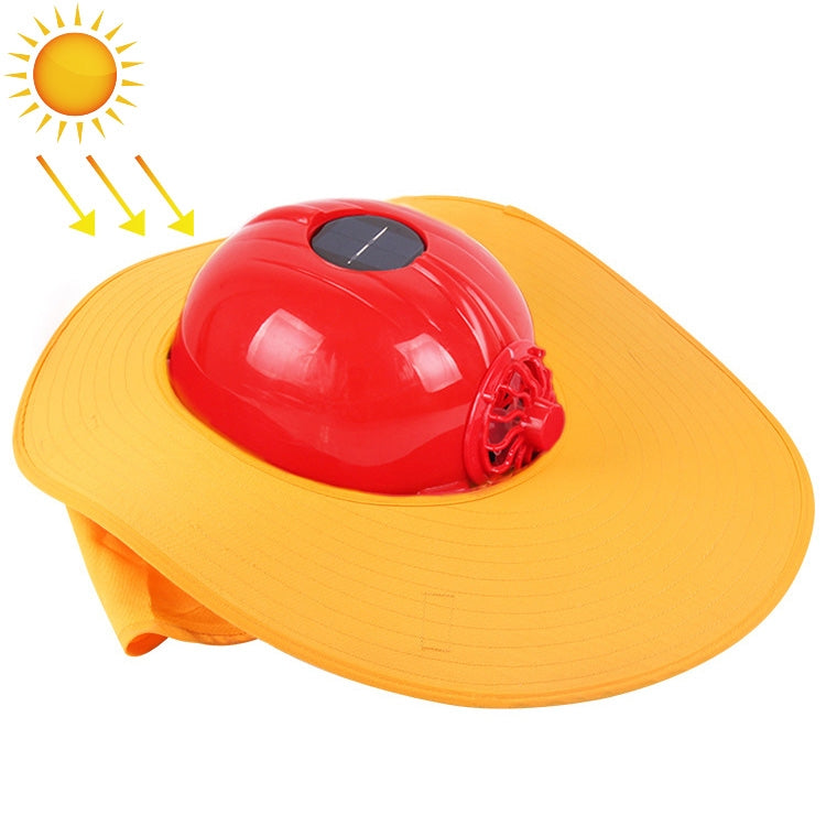 Solar Charging Safety Helmet with Fan & Sunshade Outdoor Hard Hat (Red+Yellow)