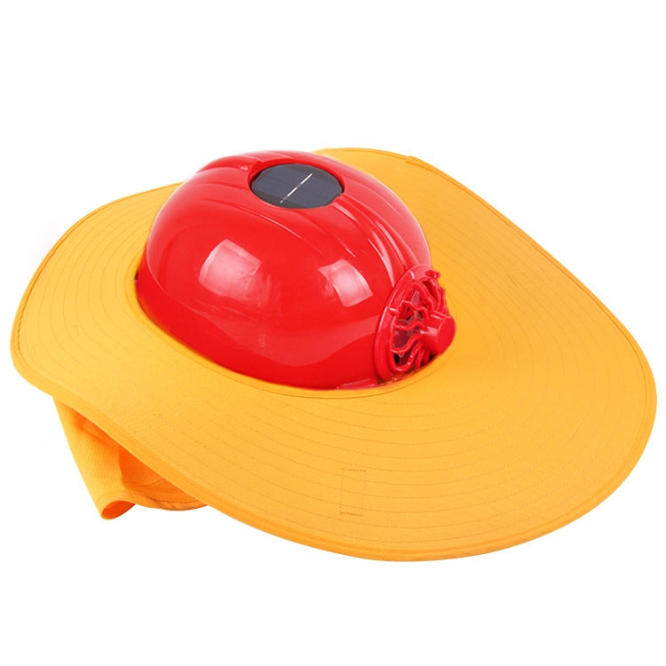 Solar Charging Safety Helmet with Fan & Sunshade Outdoor Hard Hat (Red+Yellow)