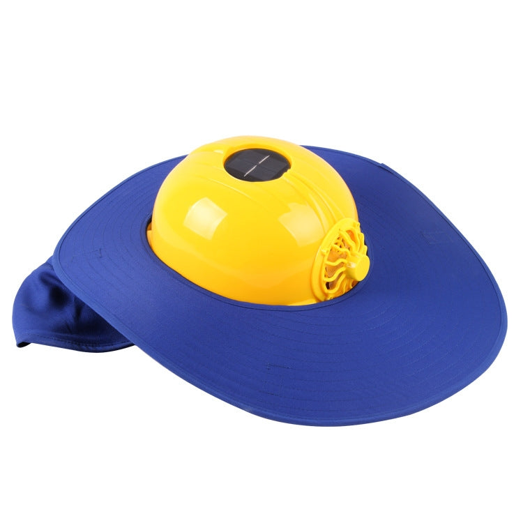 Solar Charging Safety Helmet with Fan & Sunshade Outdoor Hard Hat (Yellow+Blue)