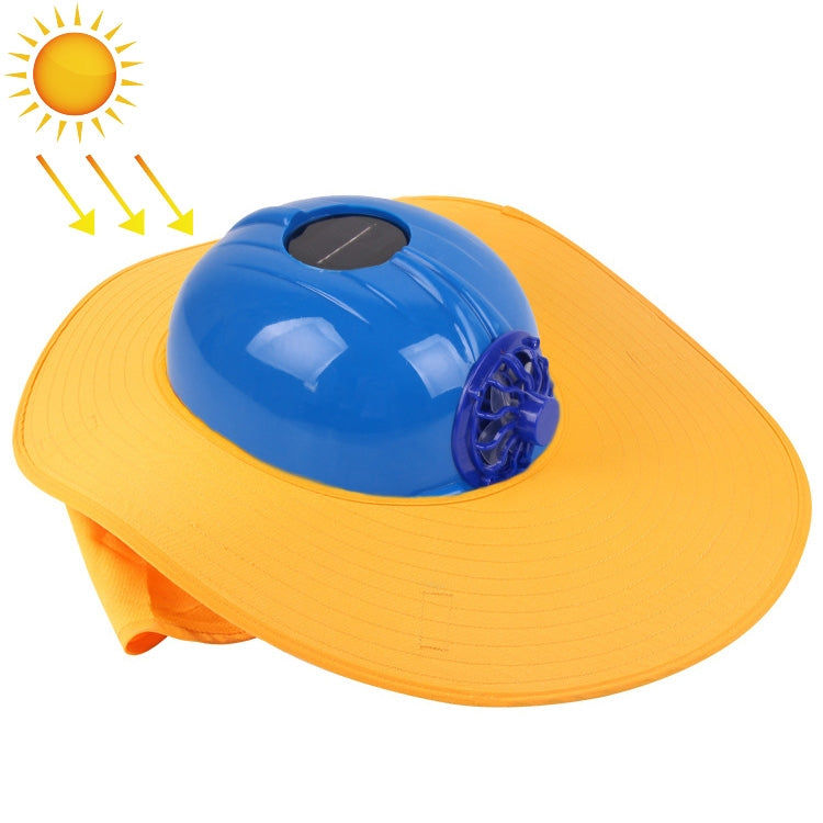 Solar Charging Safety Helmet with Fan & Sunshade Outdoor Hard Hat (Blue+Yellow)