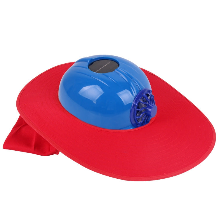 Solar Charging Safety Helmet with Fan & Sunshade Outdoor Hard Hat (Blue+Red)