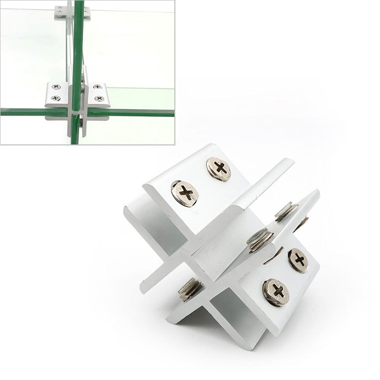 2 PCS Cross-type Aluminum Alloy Glass Combination Clamp Cabinet Partition Fixing Clip, Cliped 8-10mm