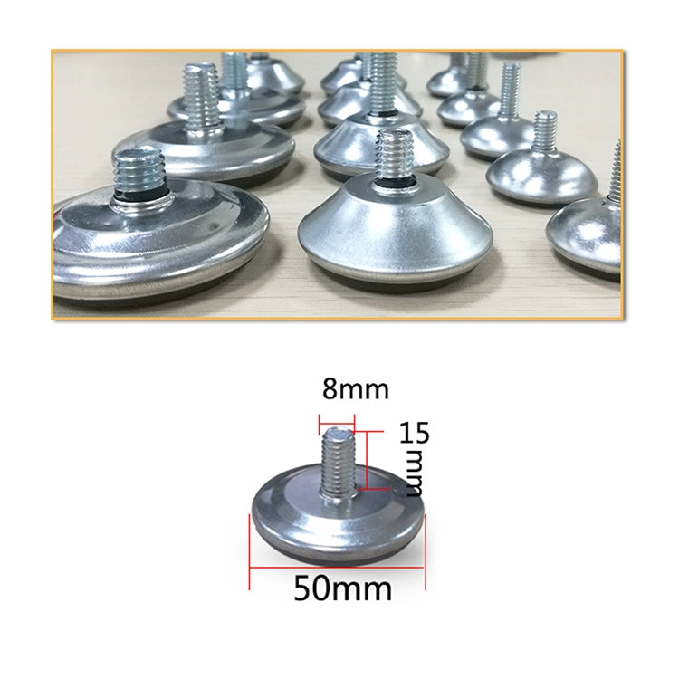 50 PCS M8 50mm Adjustable Support Plastic Chassis Metal Screw Furniture Mat (15mm)