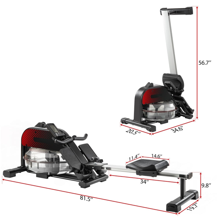 [US Warehouse] Home Folable Water Rowing Machine Rower with LCD Monitor