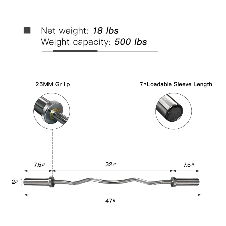 [US Warehouse] 47 inch Curved Bar Barbell Bar Load-bearing: 500lb