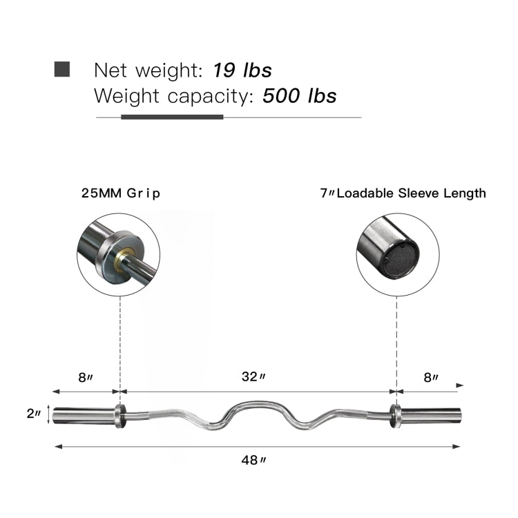 [US Warehouse] 48 inch Curved Bar  Barbell Bar Load-bearing: 500lb